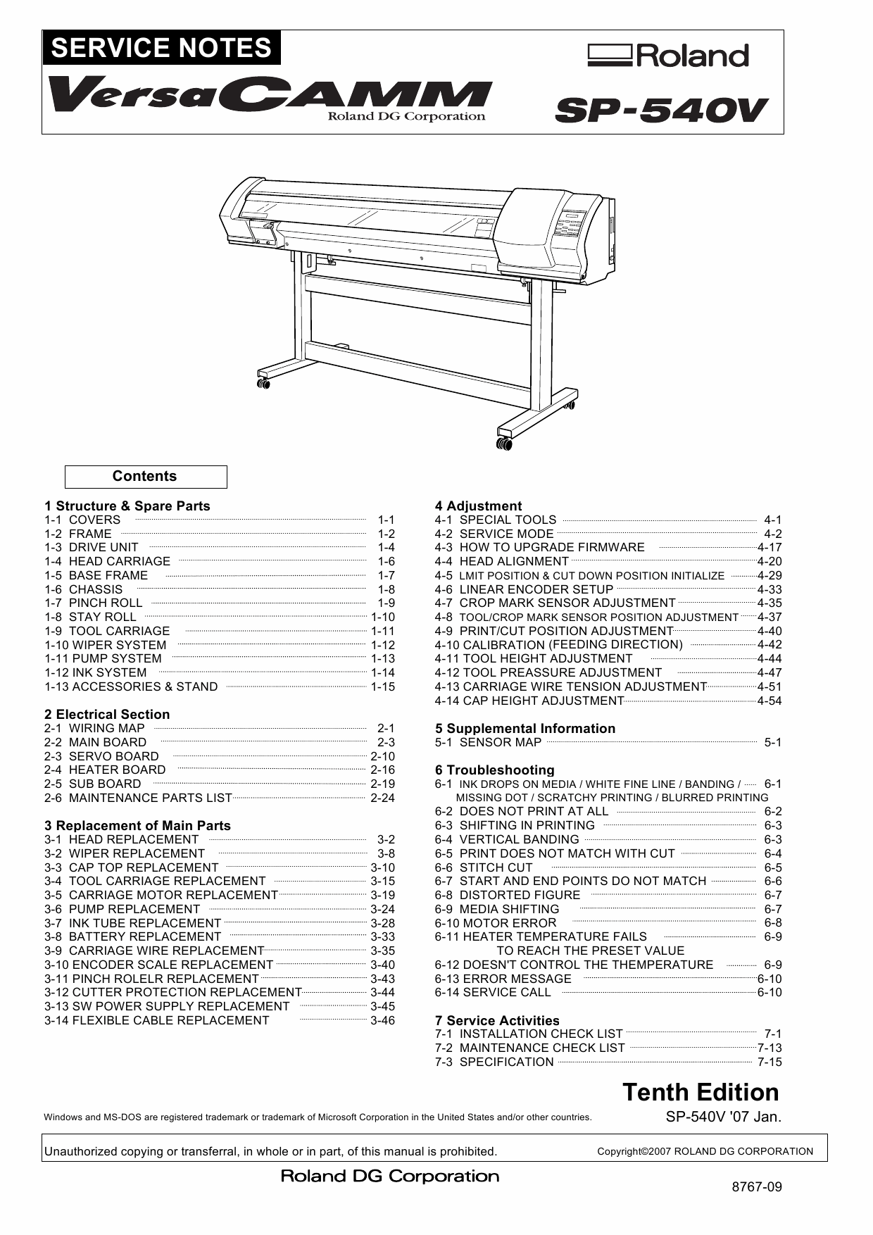 Roland VersaCAMM SP 540V Service Notes Manual-1